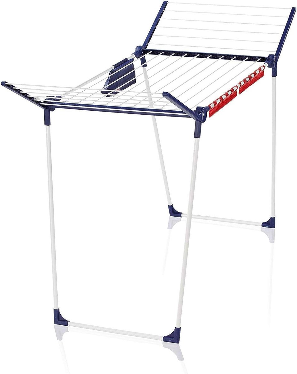 Goedkoopste Wasrek Staand Droogrek Pegasus 180 Solid Plus Voor Lange Wasbeurten - Ruimtebesparend Opbergen - 18 Meter - Wit Blauw