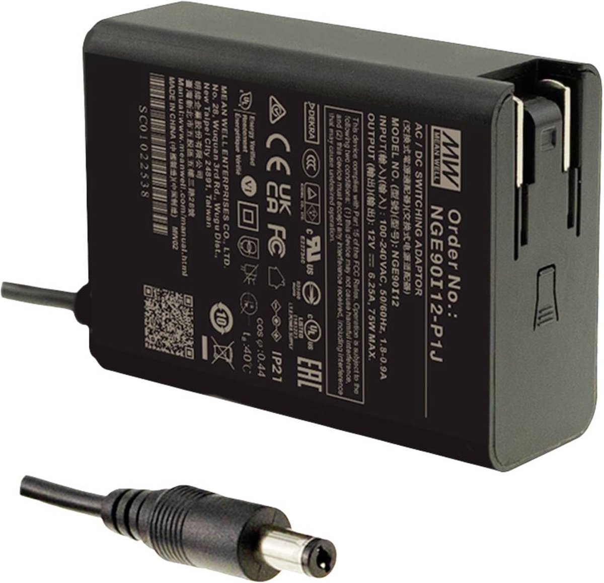 MEAN WELL NGE90I12-P1J Stekkernetvoeding, vaste spanning 12 V/DC 75 W