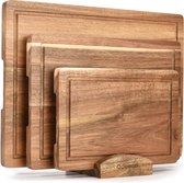 Deleca 3-Delige Snijplankenset met Houder (40x30 / 33x24 / 26x18 cm) - Voor Keuken, Snijplanken, Serveerplank, Kaasplank, Borrelplank en Tapasplank - Snijplank Acacia Hout