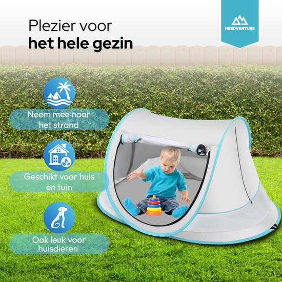 needventure® Baby Strandtent - Pop Up Tent - UV 50 Bescherming - Strandtentje - Windscherm Strand - Camping Strandtentje - Speeltent - Zilver van NEEDVENTURE® — afbeelding 3