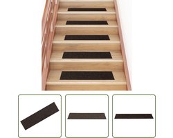 vidaXL Bruine Tapijt - Trapmatten - Trapmatten Zelfklevend 15 stuks 76x20 cm Donkerbruin Rechthoekig - Vloerbedekking Trap - Antislip Matten - Trappen Bekleden