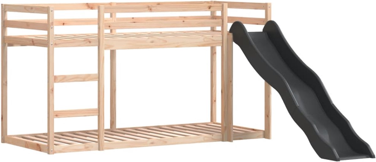 vidaXL Stapelbed - met - glijbaan - en - ladder - massief - grenenhout - 80x200 - cm grijs
