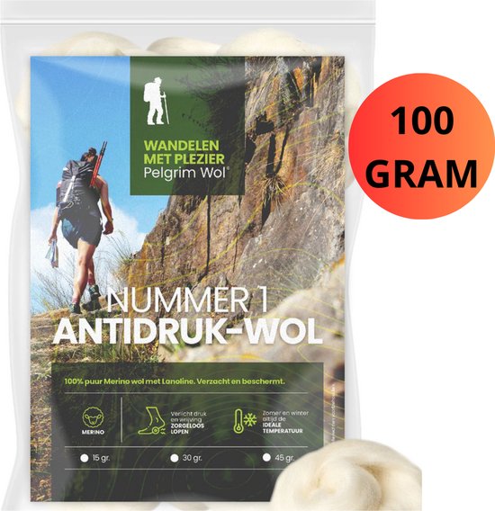 Foto: Pelgrim wol wandel wol voor voeten echte antidruk voetwol 100 gram nijmeegse vierdaagse 100 merino wol beschermt verzorgt voeten