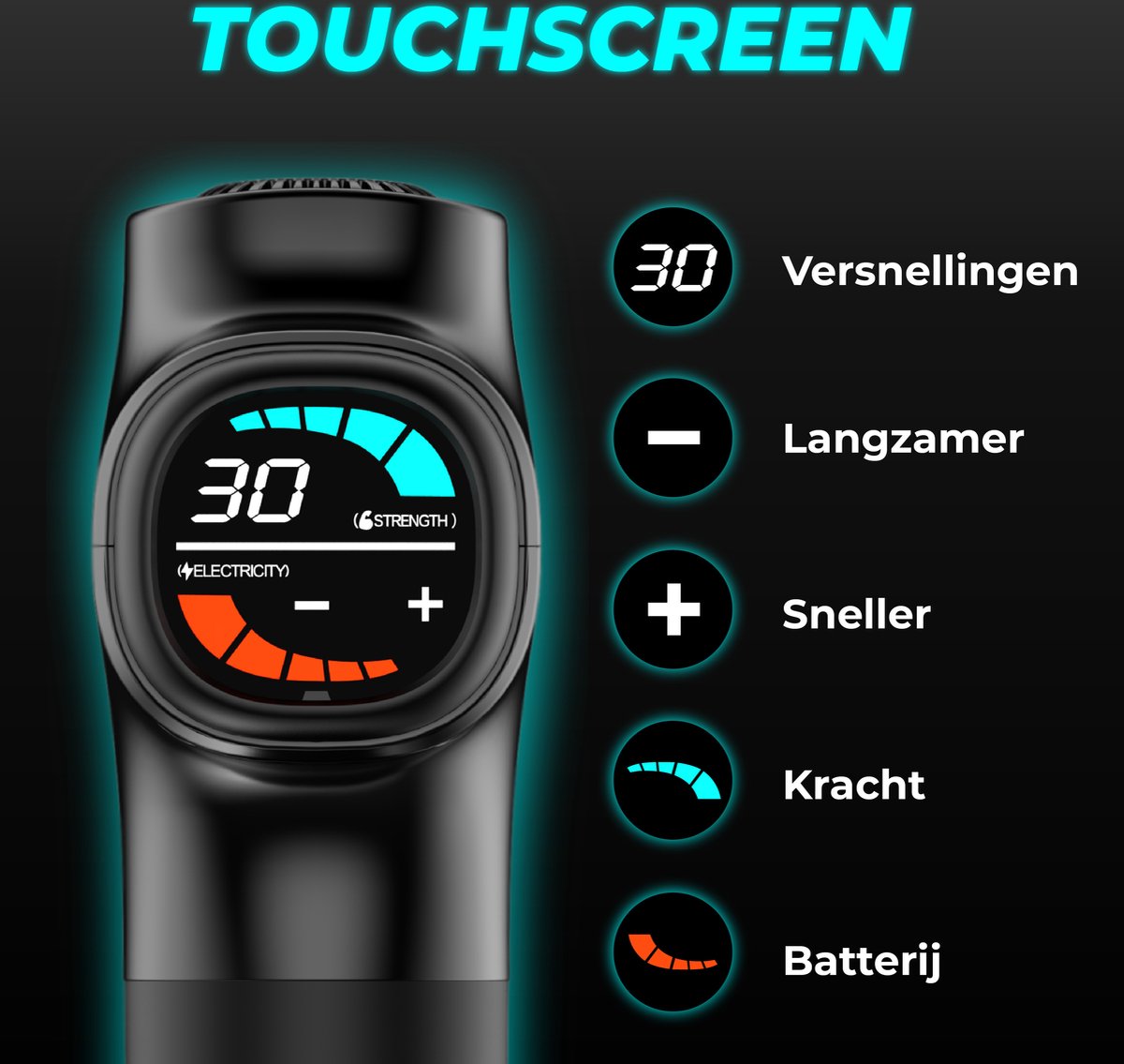 Afbeelding 3 van Elite Muscle Professionele Massage Gun - Massage Pistool Inclusief Koffer en 6 opzetstukken - Sterk Massage Apparaat voor Sport & Ontspanning