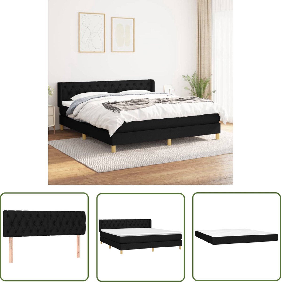 The Living Store Boxspringbed - Bed - 203 x 163 x 78/88 cm - ZwartLet op- Hygiëneclausule van toepassing