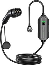 Mobiele Thuislader 3,7 kW - IP67 Waterdicht - Type 2 vanaf stopcontact - 6A/8A/10A/13A/16A - 1 Fase - TPU kabel - Uitgesteld laden functie / Timer functie - 5 meter