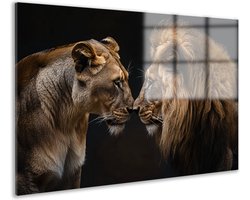 Leeuw en leeuwin glasschilderij - Dieren schilderij op glas - Glas schilderijen liefde - Wanddecoratie industrieel - Schilderij plexiglas - Muur kunst acrylglas 75x50 cm Leeuw en leeuwin glasschilderij - Dieren schilderij op glas - Glas schilderijen liefde - Wanddecoratie industrieel - Schilderij plexiglas - Muur kunst acrylglas 75x50 cm