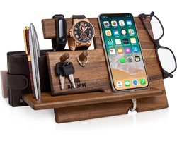 Walnotenhout Telefoon Docking Station met Sleutelhouder en Portemonnee Stand - Horloge Organizer voor Mannen - Verjaardagscadeau voor Echtgenoot en Vader - Mannelijke Gadgets Walnotenhout Telefoon Docking Station met Sleutelhouder en Portemonnee Stand - Horloge Organizer voor Mannen - Verjaardagscadeau voor Echtgenoot en Vader - Mannelijke Gadgets