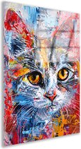 Kat schilderijen glas - Dieren glas schilderij - Schilderij Kleuren - Klassiek schilderijen - Schilderijen plexiglas - Muurdecoratie slaapkamer acrylglas 40x60 cm