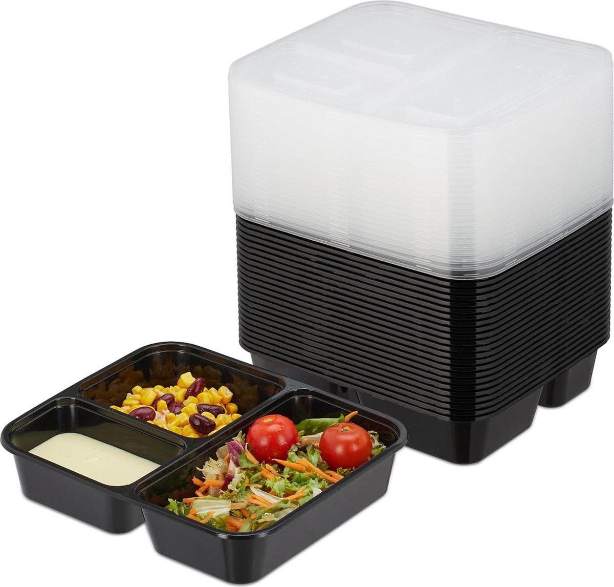 Meal prep bakjes set van 24 3 vakken magnetron herbruikbaar plastic vershoudbakjes met deksel zwart magnetron bakjes met deksel