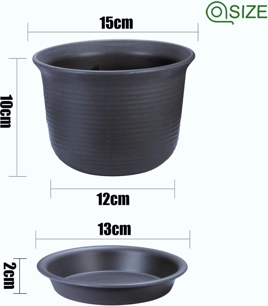 Pot De Fleurs En Céramique Noir Avec Trou De Drainage Et Soucoupe - 15 Cm De Diamètre - Pour Plantes Succulentes, Cactus, Plantes D'intérieur