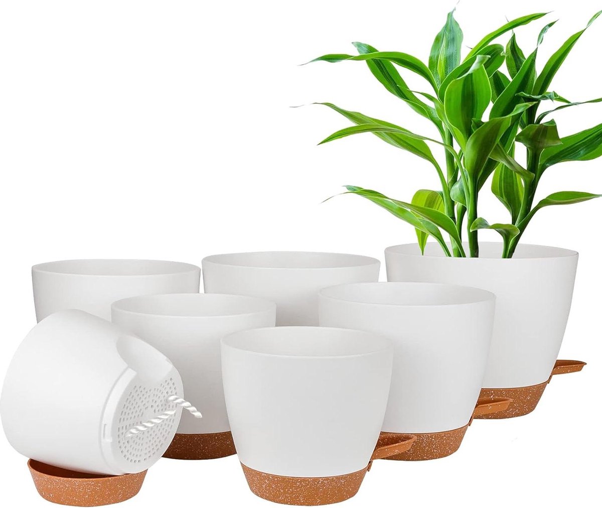 Zelfbewatering bloempot set van 7 stuks - kunststof, irrigatiesysteem - 203/19/177/165/152/14/127 cm - binnen en buiten - sierpot met onderzetter