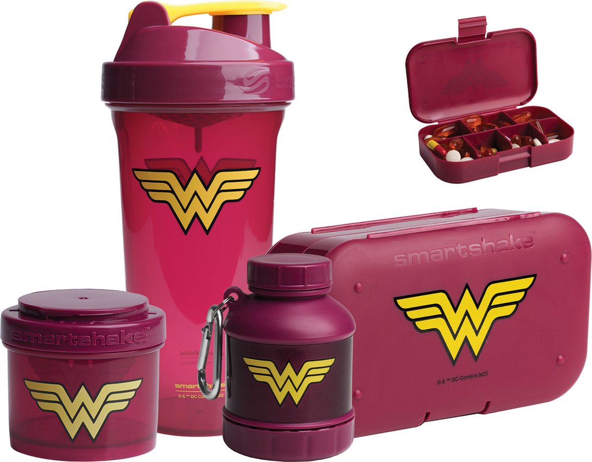 Goedkoopste Smartshake Wonder woman - 800ml shaker - sleutelhanger eiwitpoedercontainer - bewaarbakje - pillendoosje