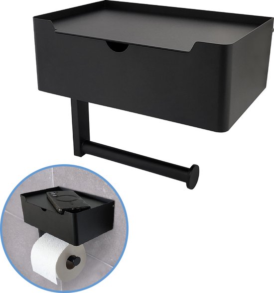 Sanics WC Rolhouder Zonder Boren - Toiletrolhouder Zelfklevend Closetrolhouder Zwartrvs