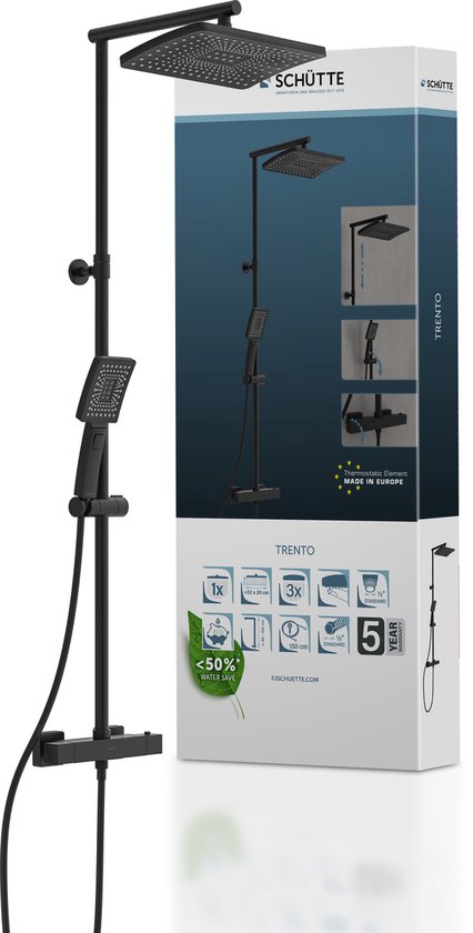 SCHÜTTE TRENTO Système de Douche - Douche à Pluie - avec Robinet de Douche Thermostatique - Zwart Mat