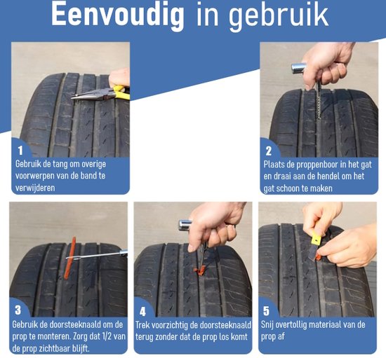 Banden Reparatieset - Proppenset - incl. stevige tas - voor Motor, brommer of Auto