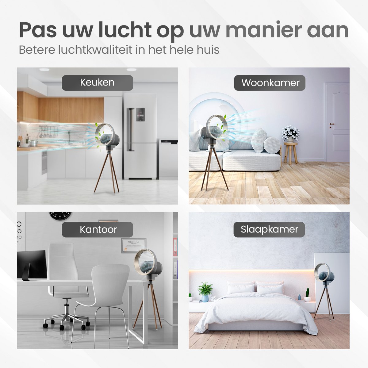 Komodo Nebula - 2in1 Luchtreiniger & Ventilator - Air Purifier met vervangbare HEPA 13 filter - Met app - Ruimtes tot 50m2 - Space Grey - CADR: 300m3/h — afbeelding 6
