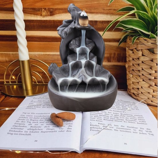 Porte-encens en béton à refoulement - Montagne et lac | Yoga méditation et pleine conscience zen | Brûle-encens en ciment | Décoration d'intérieur minimaliste moderne - France