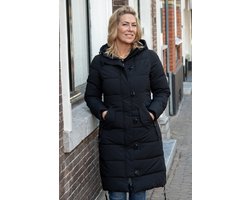 Lange dames winterjas - Gewatteerd en getailleerd - Zwart - Maat 38