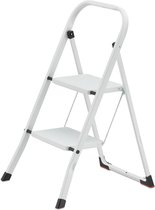 Bol.com Huishoudtrap inklapbaar - 2 treden - klustrap - draaglast tot 125 kg - kleine keukentrap - wit aanbieding