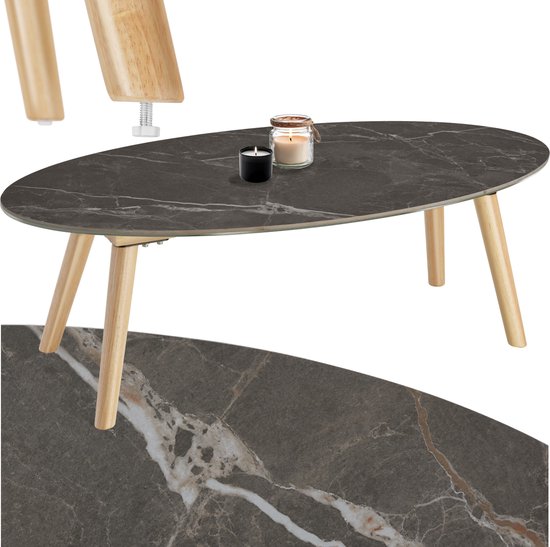 tectake Ovale salontafel Acerra, marmerlook 100x50x34,5 cm - zwart