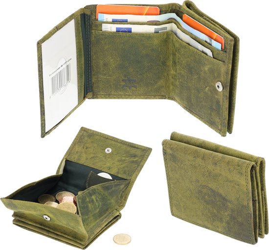 Portefeuille en cuir RFID | Porte-pass compact pour hommes et femmes | 3 compartiments pour cartes, compartiment pour billets et pièces | 9,5 x 7,5 x 2 cm – Cuir véritable Cuir