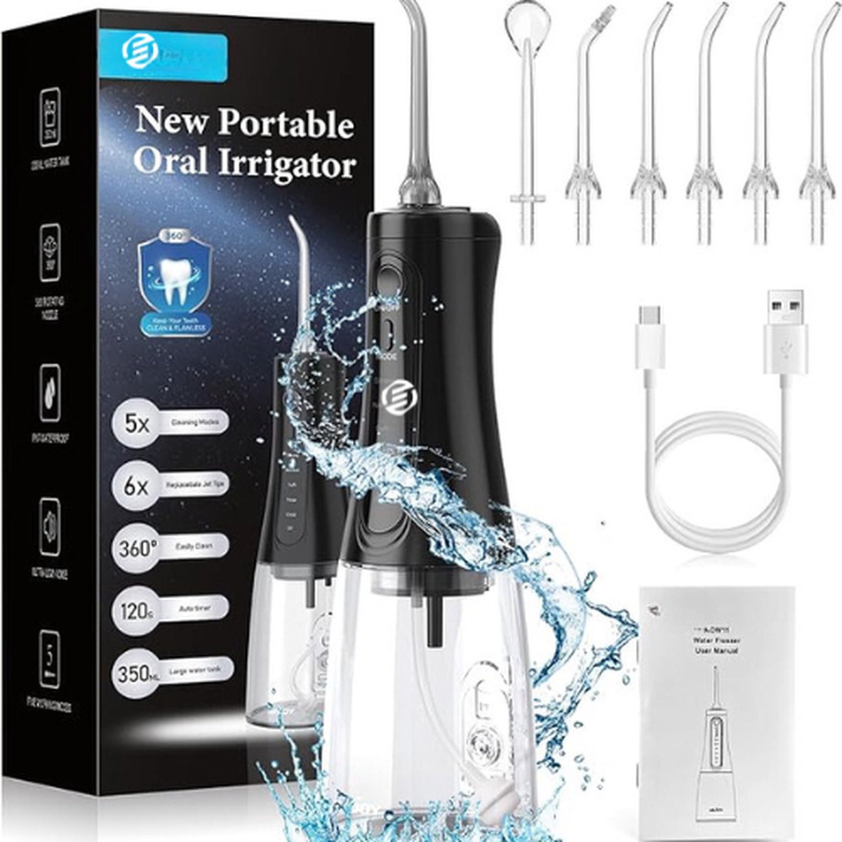 Equivera Waterflosser Monddouche Waterflosser Draadloos Flosapparaat Verwijderd Tandplak Eenvoudig
