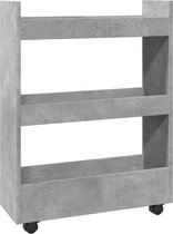 Bol.com vidaXL - Opbergtrolley - smal - 3-laags - bewerkt - hout - betongrijs aanbieding