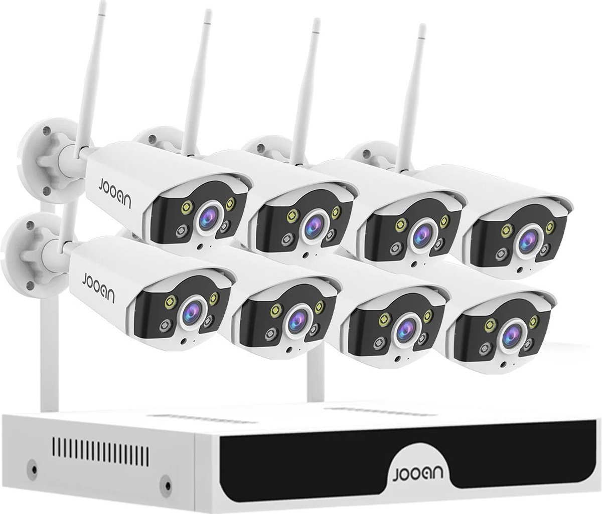 Jooan - Beveiligingscamera Set - 8 Camera's voor Buiten - Bewegingsdetectie - WiFi CCTV - Nachtzicht in Kleur en Infrarood - IP66 Waterdicht