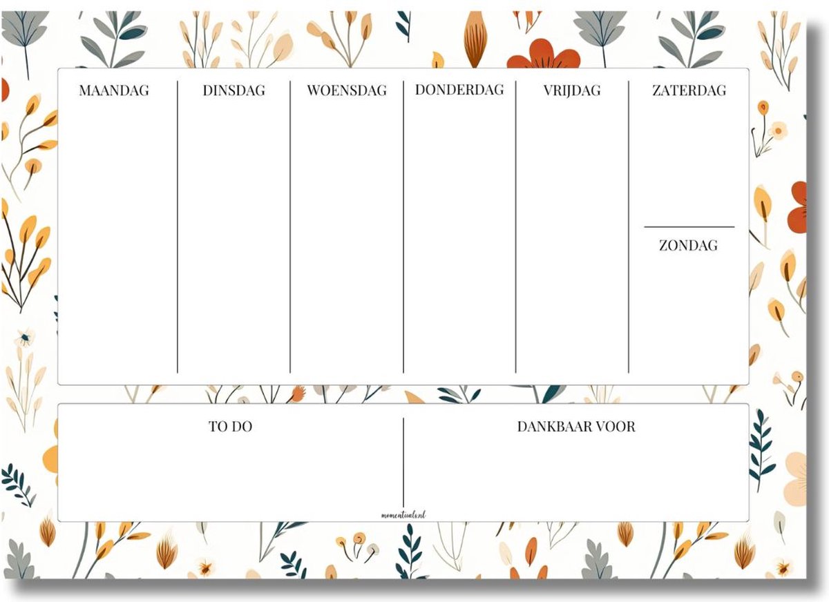 Luxe Weekplanner A4 - Afscheurbaar - 50 vellen - Ongedateerd - Papier Planner - Deskplanner - Bureauplanner - Spring Floral - Wit & Bloemen
