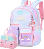 SCANTEE Eenhoorn Rugzak Voor Meisjes Met Pailletten, Pompon En Regenboog - Schooltas