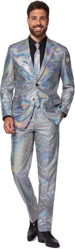 OppoSuits Discoballer - Mannen Kostuum - Disco Pak - Glimmend pak - Kerst - Oud en Nieuw - Carnavalskleding - Zilver - Maat: EU 52