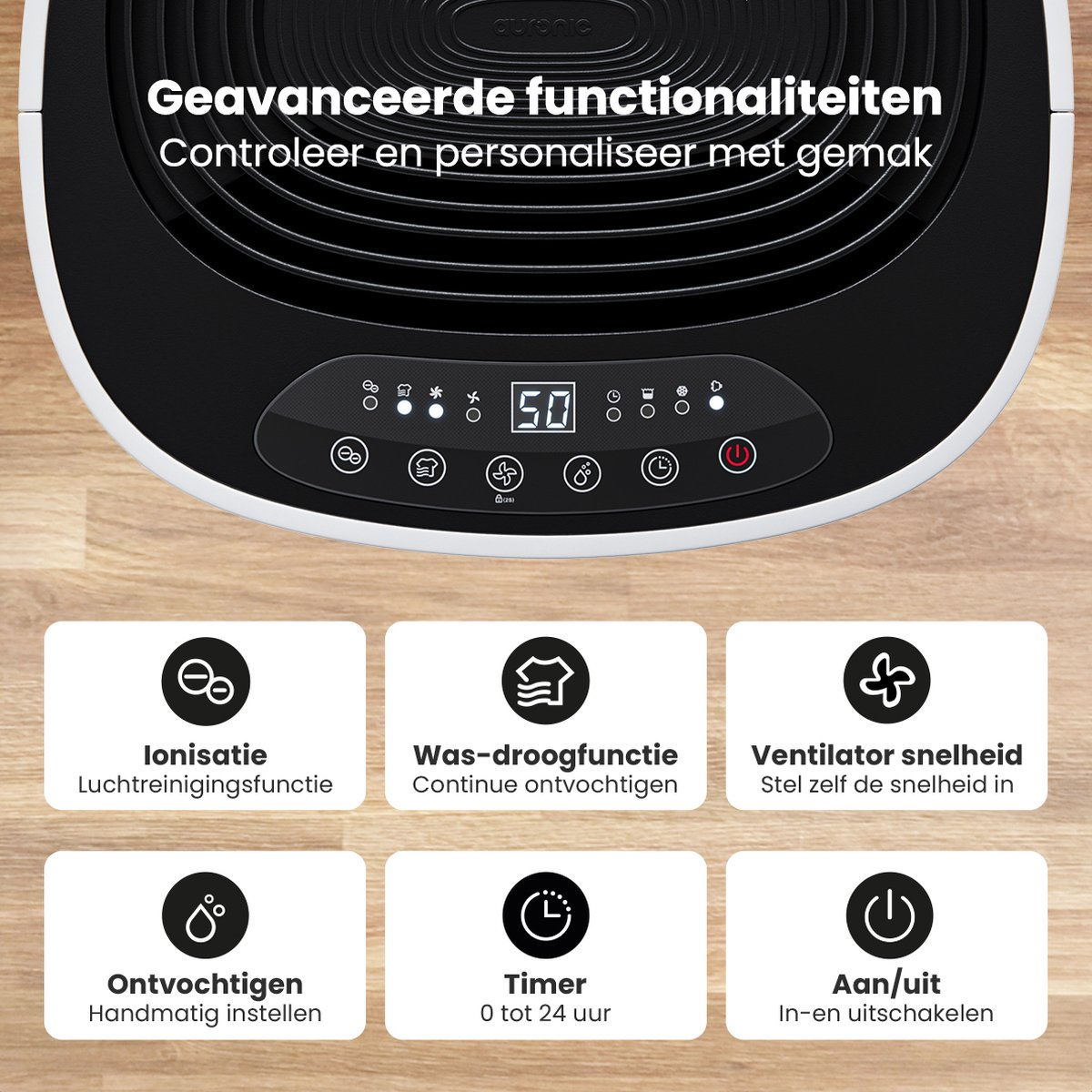 Auronic Luchtontvochtiger en Luchtreiniger - Pro Plus Series - Ontvochtigt 25L per dag in Huis - 5L Waterreservoir - Slaapkamer en Woonkamer - Was-droog functie - Vochtopnemer voor in Huis - Dehumidifier - Wit thumbnail 4