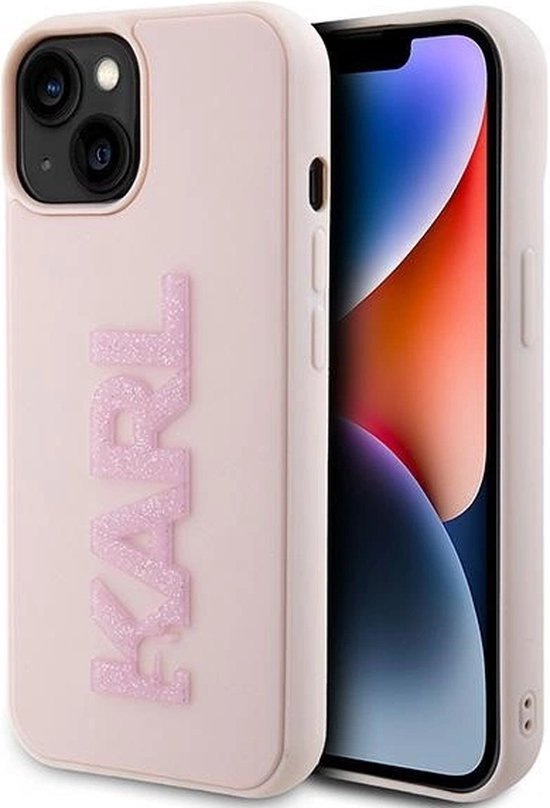 COQUE ARRIÈRE LOGO script métallique pour iPhone 15 Pro Max - rose EUR
