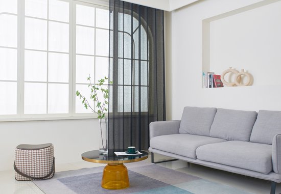Maroyathome Bibiana - Vitrage - Kant en klaar - Plooiband - Loodveter - Schelphaken - Embrasse - ZWART - 200 x 180 cm - 200 cm breed - 180 cm lengte - 1 stuks