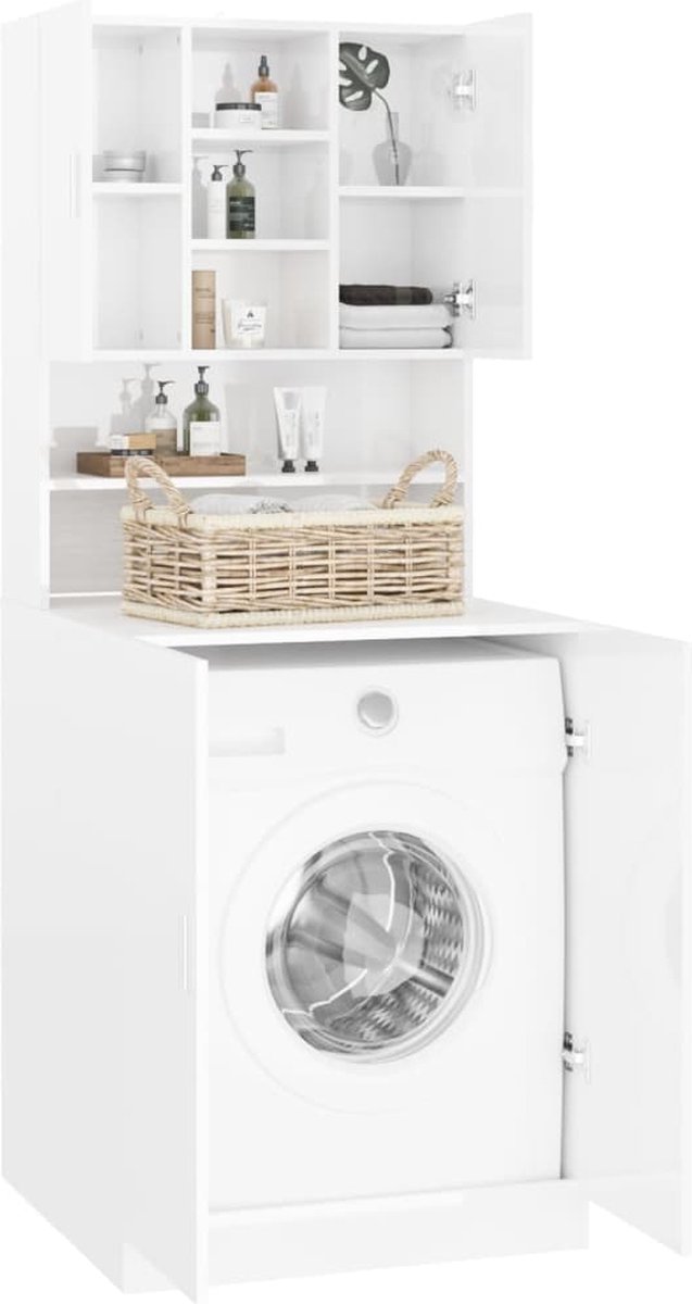 Wasmachine ombouw - Kast - Opbouwmeubel - Verhoger - Wasmachine meubel - Opbergkast - Hout - Wit