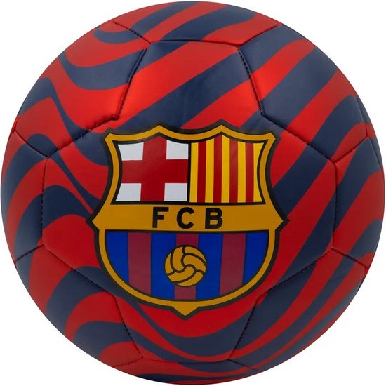 Voetbal met een rood-blauwe swirl print en het FC Barcelona logo.