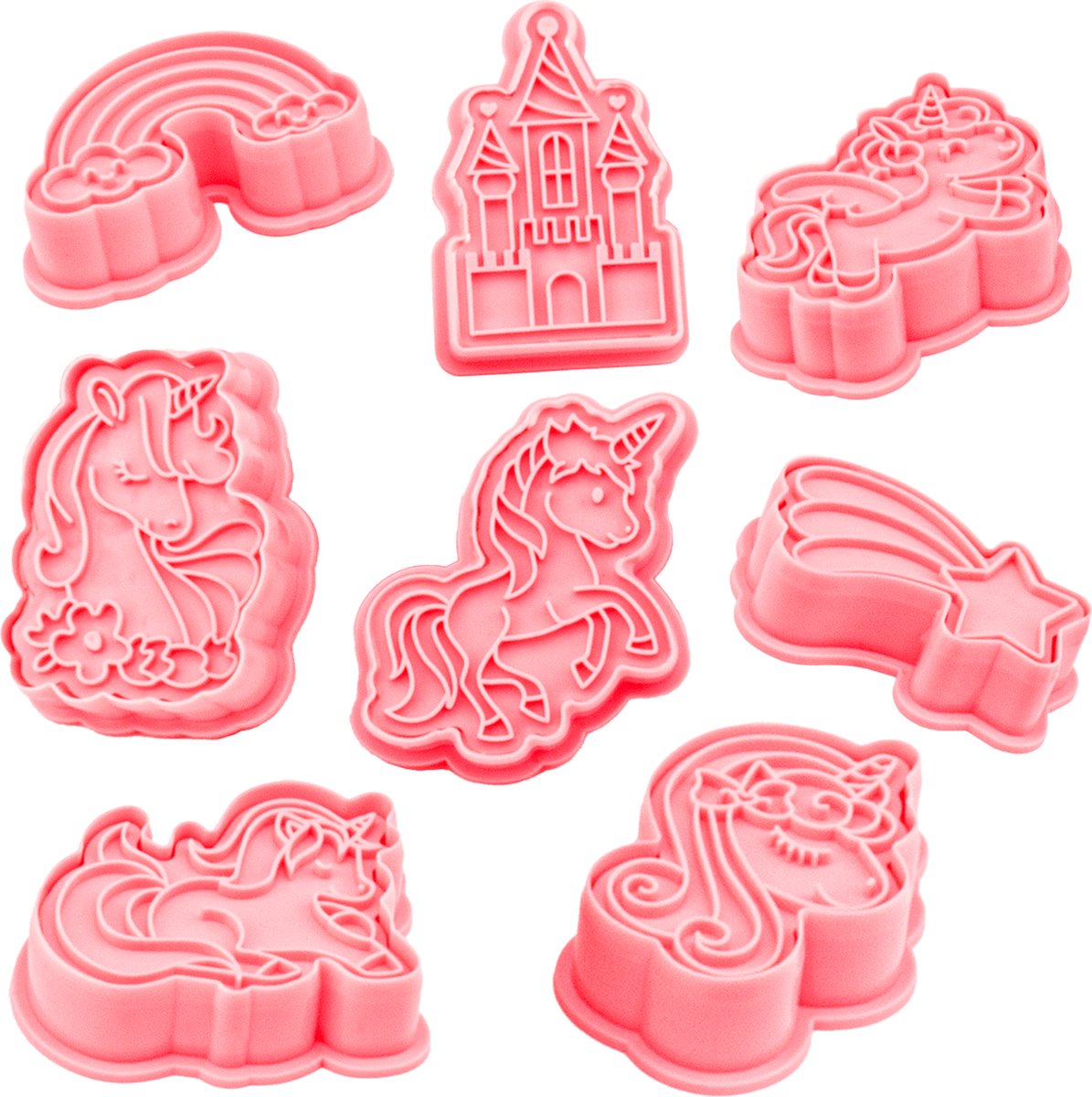 Unicorn Koekjes Uitsteekvormpjes met Stempels - Eenhoorn Koekjes Bakken – Set van 8 verschillende Koekjes Vormen