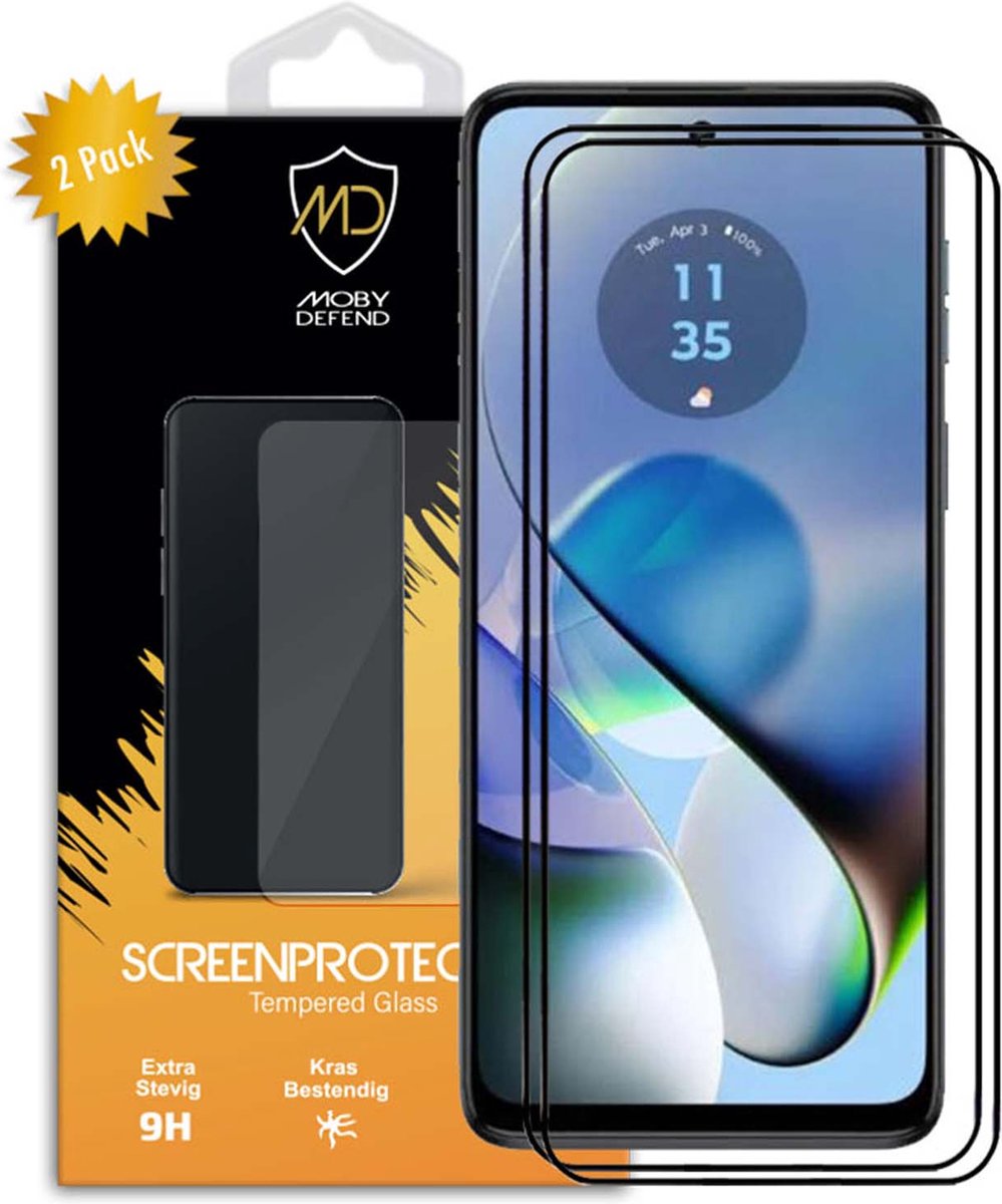 2-Pack MobyDefend Screenprotectors - Geschikt voor Motorola Moto G54 - Screensaver Met Zwarte Randen - Gehard Glas