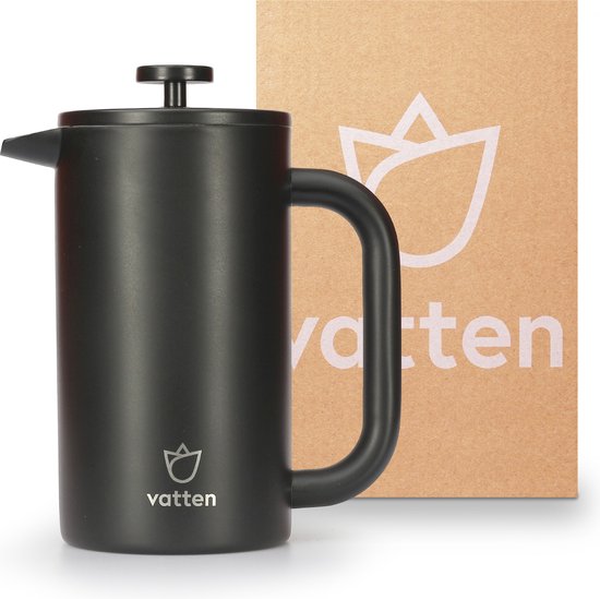 Cafetière à piston Vatten® Premium en acier inoxydable - Zwart - 1 Litre - Cafetière double paroi - Cafetière
