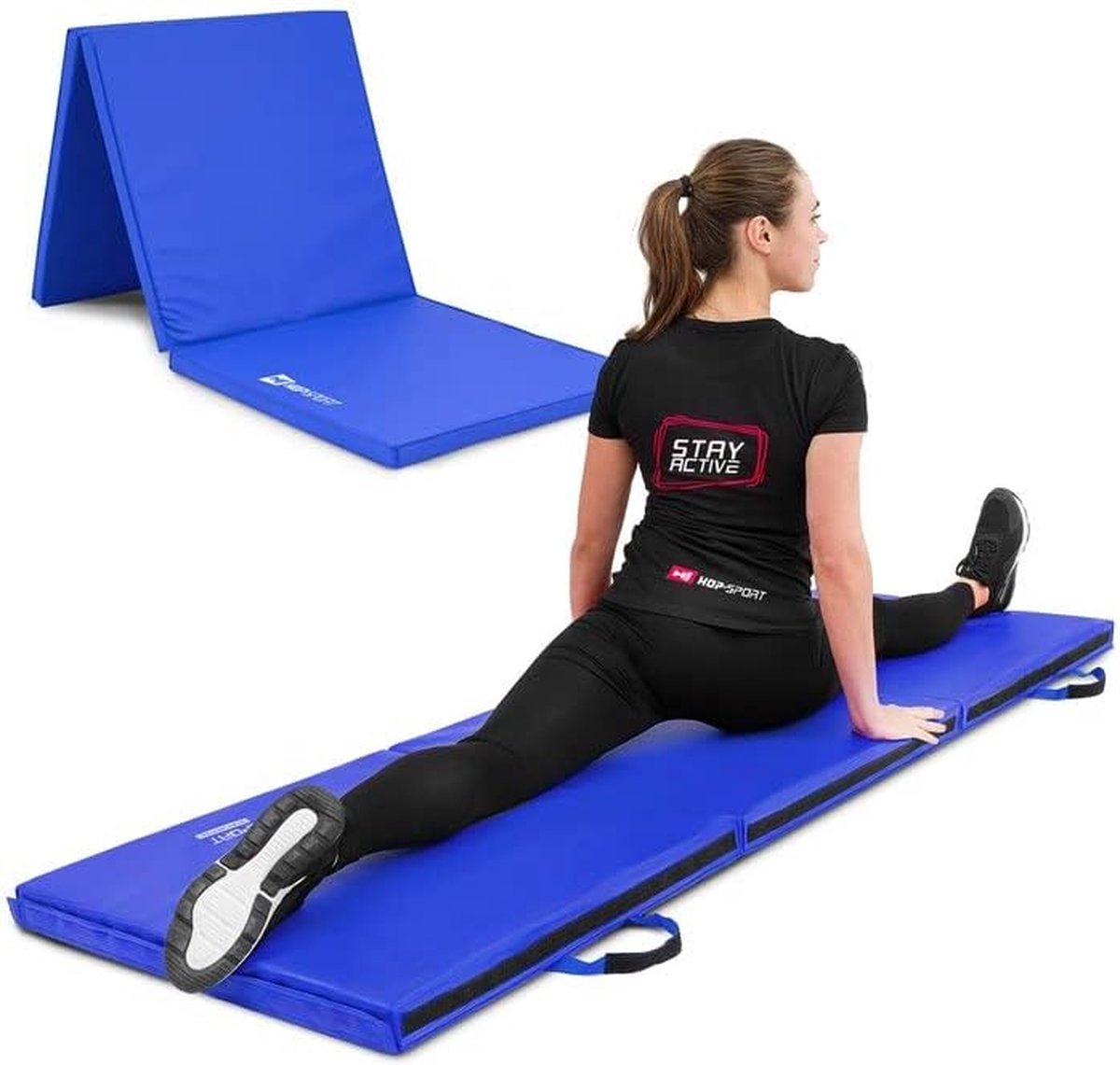 Hop-Sport opvouwbare turnmat HS-065FM - zachte vloermat voor thuis 180x60x5cm - fitnessmat, turnmat met handvatten en klittenbandsluiting, dikte 4cm / 5cm