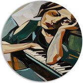 Vrouw wandcirkels - Portret wandcirkels - Wandschalen Piano - Wanddecoratie landelijk - Schilderij - Kunstwerken schilderij muurcirkel forex 60x60 cm
