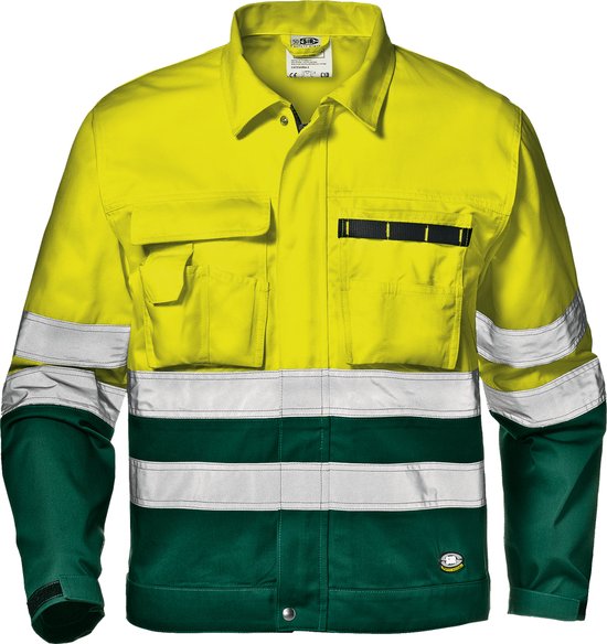 SIR SAFETY GREEN COLOR JACKET Veste de travail pour homme, Hi visibilité jaune/vert - EN ISO 20471 classe 2 - Poignets réglables avec Fermetures velcro - Poches poitrine multifonctions - Double bande réfléchissante