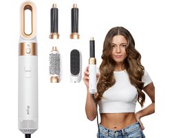 Dryze® Airstyler - 5 in 1 Multistyler - Föhnborstel - Krultang - Krulborstel - Hairwrap - Heteluchtborstel - Kort & Lang Haar - Crème white/gold edition