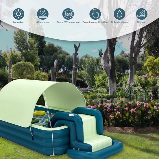 LotaHome - Opblaasbaar Zwembad - Zwembad met Glijbaan en Zonnescherm - Draadloze Pomp - Kinderzwembad LotaHome - Speelzwembad - Maximaal 8 Personen - Inclusief Diverse Accessoires - 300cm