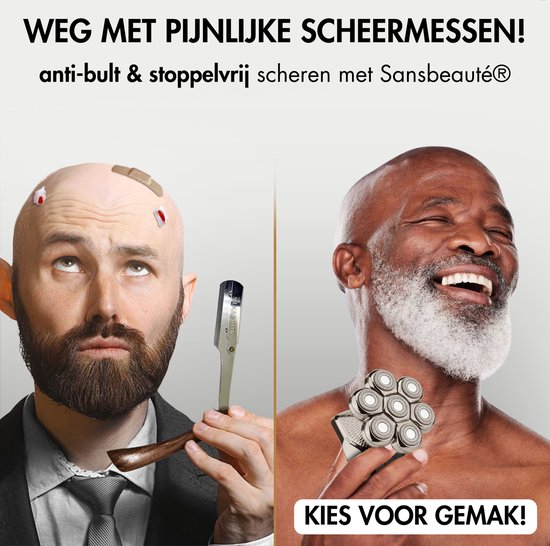 Rasoir 6-en-1 Homme + Tête de rasage Extra - Tondeuse - Sansbeauté® Skull Edition PRO MAX - Rasoir Electric pour le Face et la Head - Rasage - Rasage de la tête chauve - Wet & Droog - Électrique