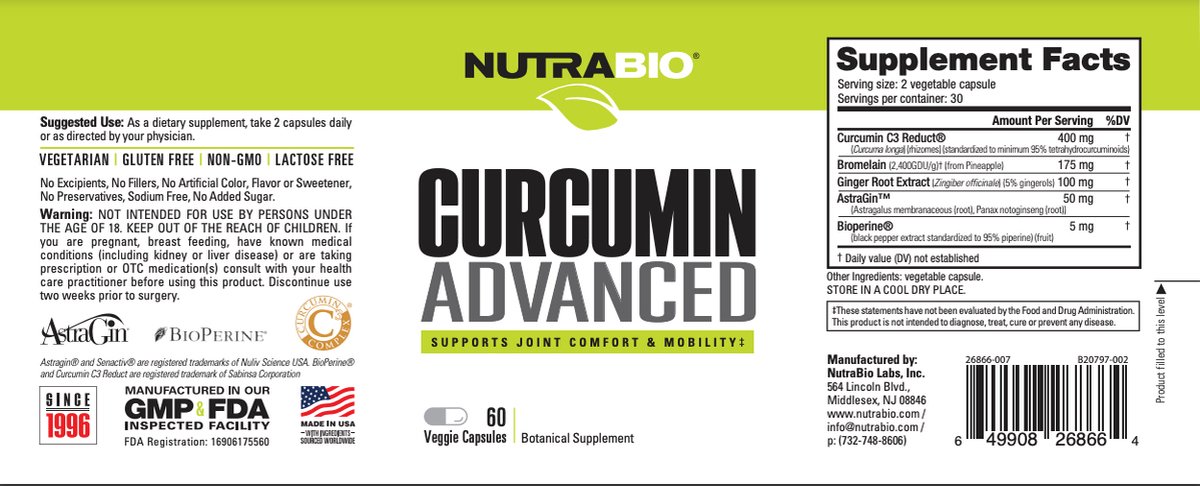 Goedkoopste Nutrabio Curcumin Advanced - 60 Plantaardige Capsules
