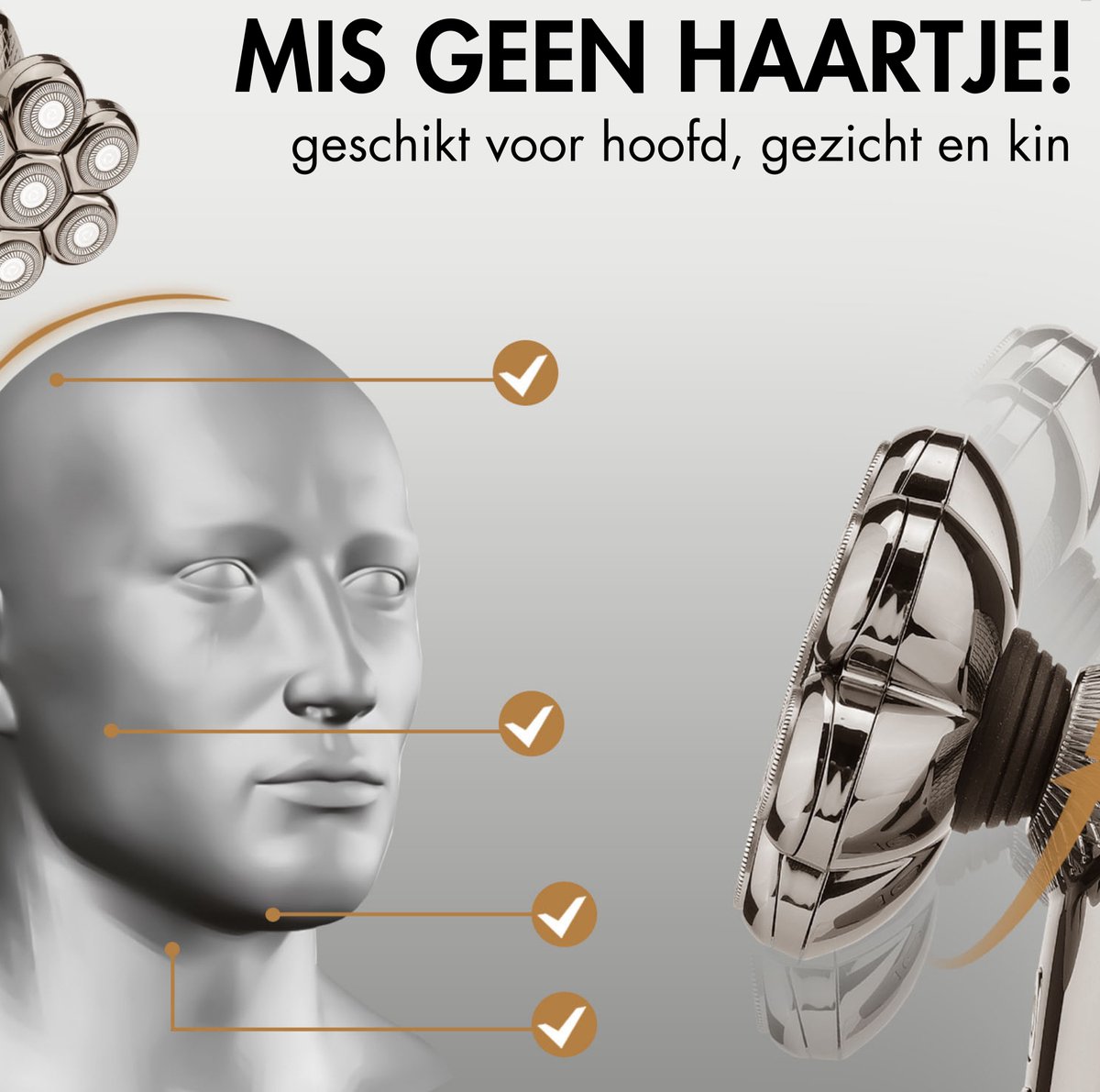 6-in-1 Scheerapparaat Mannen – Trimmer - Tondeuse - Sansbeauté® SkullSharp PRO MAX - Electric Face & Head Shaver - Hoofd Kaal Scheren – Nat & Droog - Elektrisch thumbnail 2