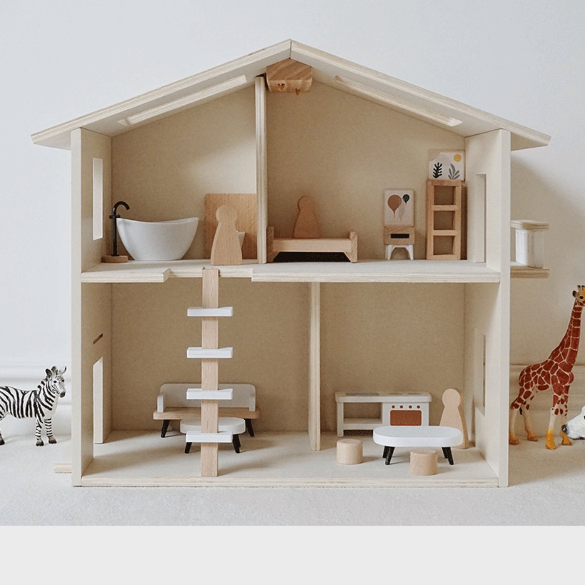 Buxibo Houten Poppenhuis - Kinderhuis voor Poppen met Meubels - Speelhuisje van Hout — afbeelding 7