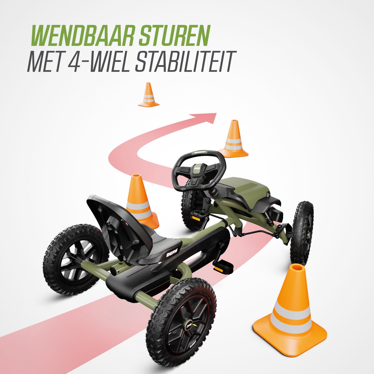 BERG Buddy Jeep® Wrangler Skelter - 3+ Jaar - Verstelbare Stoel - Vrijloopautomaat - Officieel licentiemodel - Groen — afbeelding 6